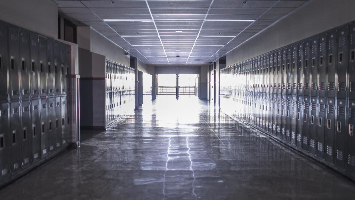 Empty high school corridor (for Darryl George article)