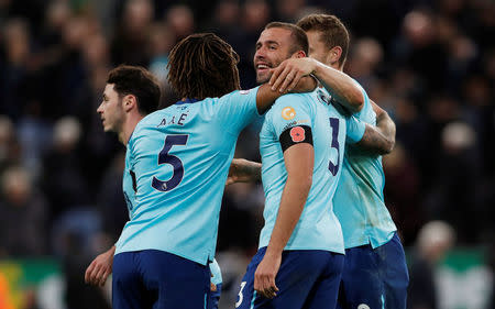 Soccer Football - Premier League - Newcastle United vs AFC Bournemouth - St James' Park, Newcastle, Britain - November 4, 2017 Bournemouth's Steve Cook and team mates celebrate. Action Images via Reuters/Lee Smith