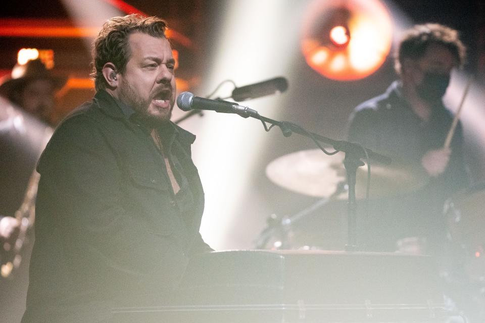 Nathaniel Rateliff performs during a taping of CMT Crossroads at The Factory in Franklin, Tenn., Tuesday, March 9, 2021.