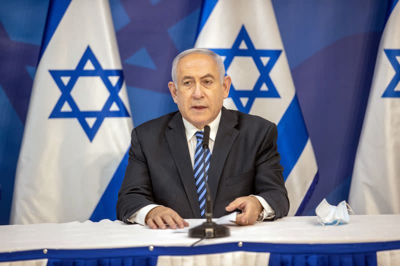 Israeli PM Netanyahu and Alternate PM and Defence Minister Gantz issue statement in Tel Aviv