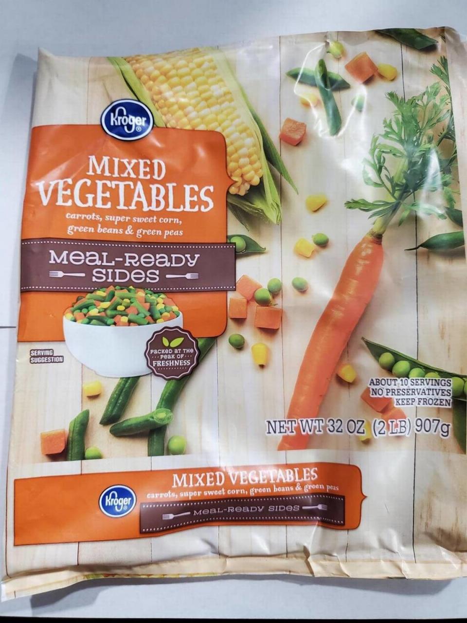 The recalled Kroger Mixed Vegetables.