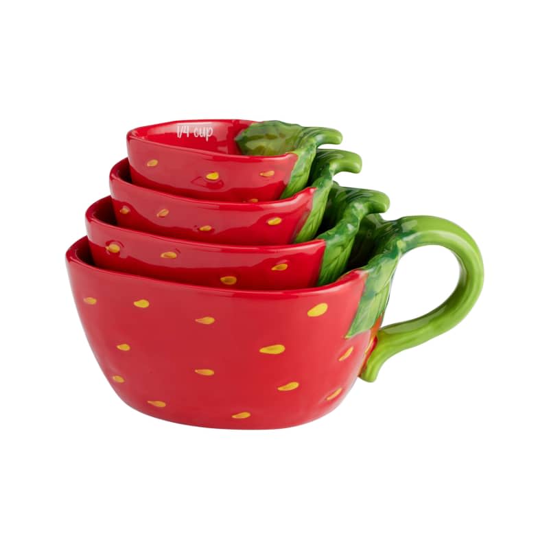 Hand Painted Ceramic Strawberry Figural Measuring Cups