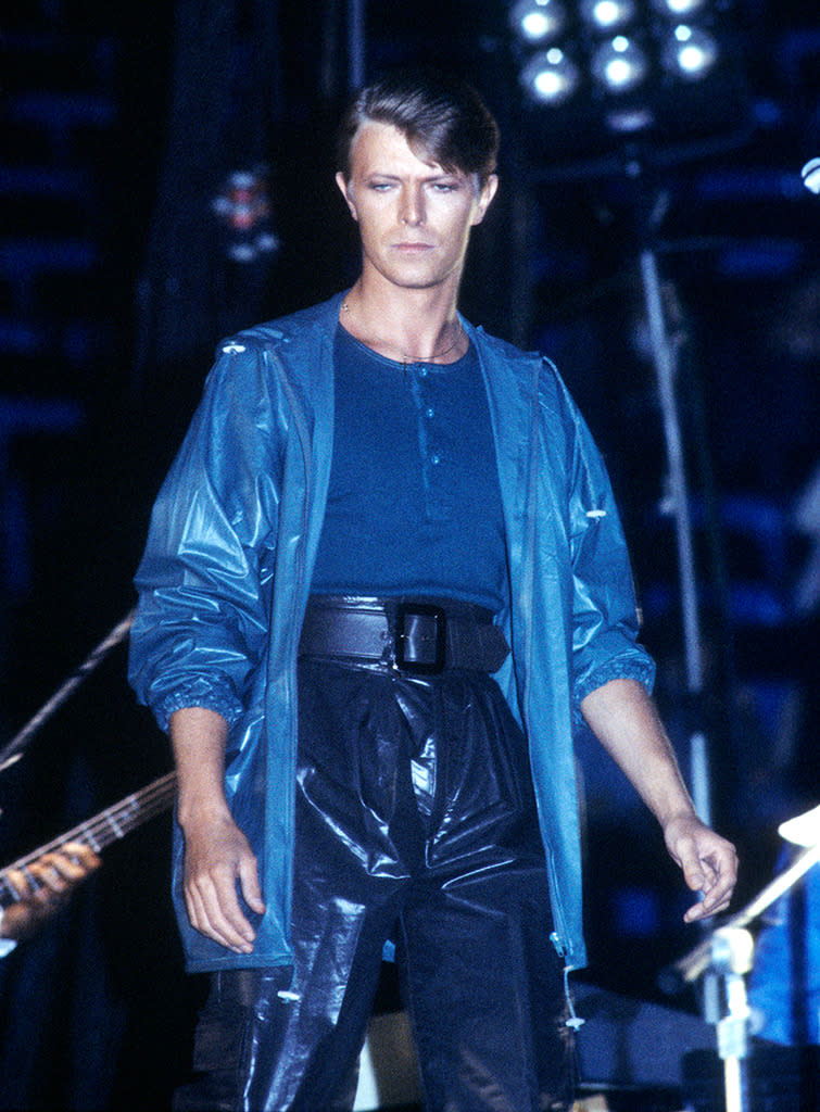 Bowie performs at the Oakland Coliseum in California on April 5, 1978, at the tail end of his “Berlin trilogy” era.