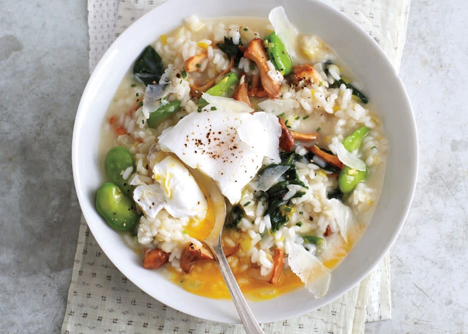 Spring Vegetable Risotto with Poached Eggs