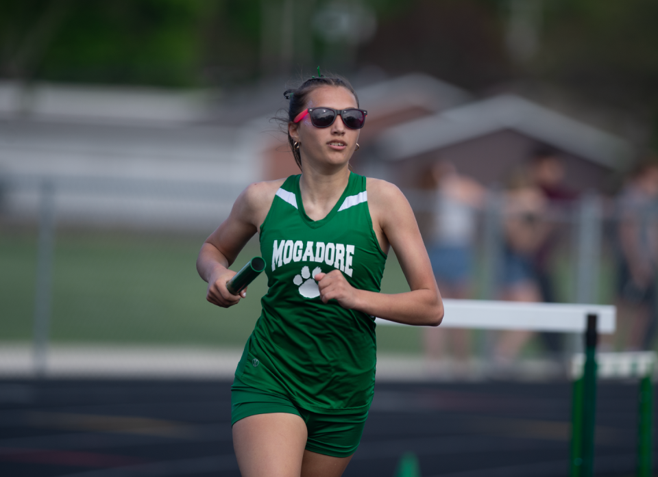 Kasey Bolyard runs her leg of Mogadore's 4x800 Wildcat Invitational championship relay.