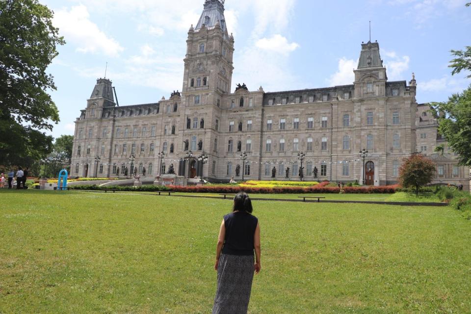 The delegation made several stops throughout Quebec City, including in front of the National Assembly in front of an Inukshuk in its garden.