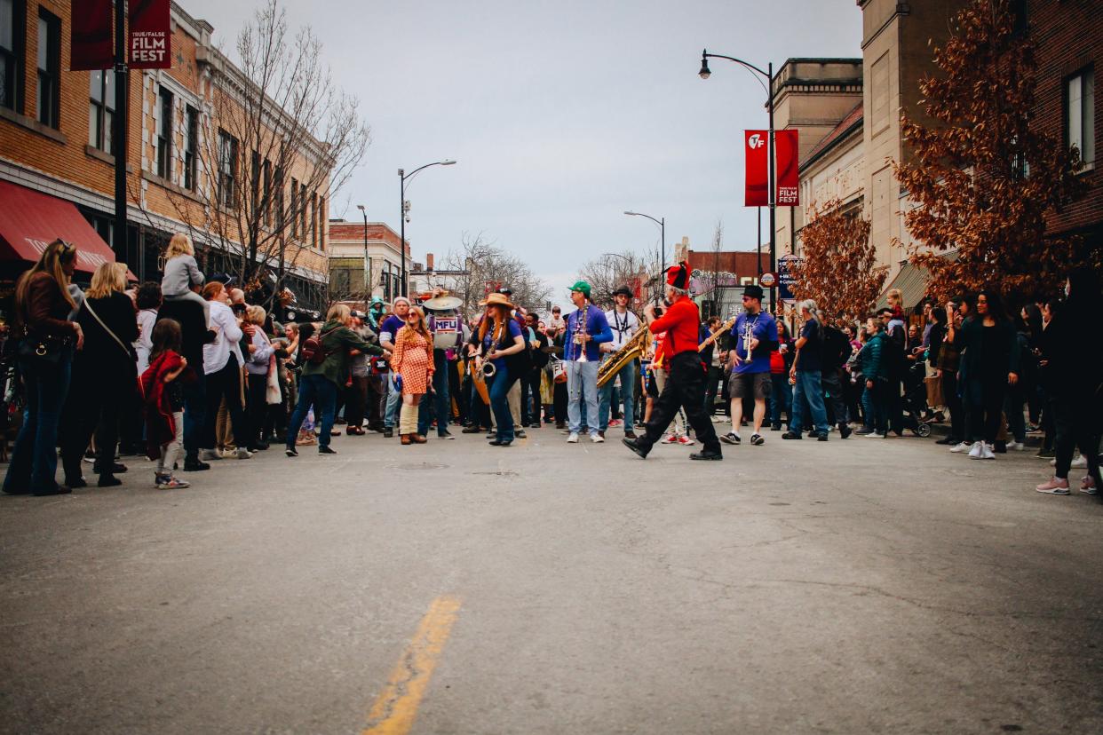 The True/False March March parade moves through the downtown area in 2022 in Columbia.