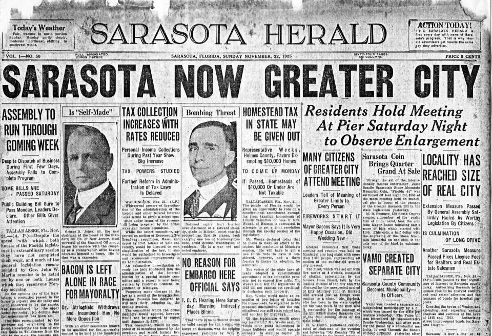 It was headline news when Mayor Everett Bacon and other Sarasota leaders were granted their wish to expand the city limits, to the “size of a real city.”