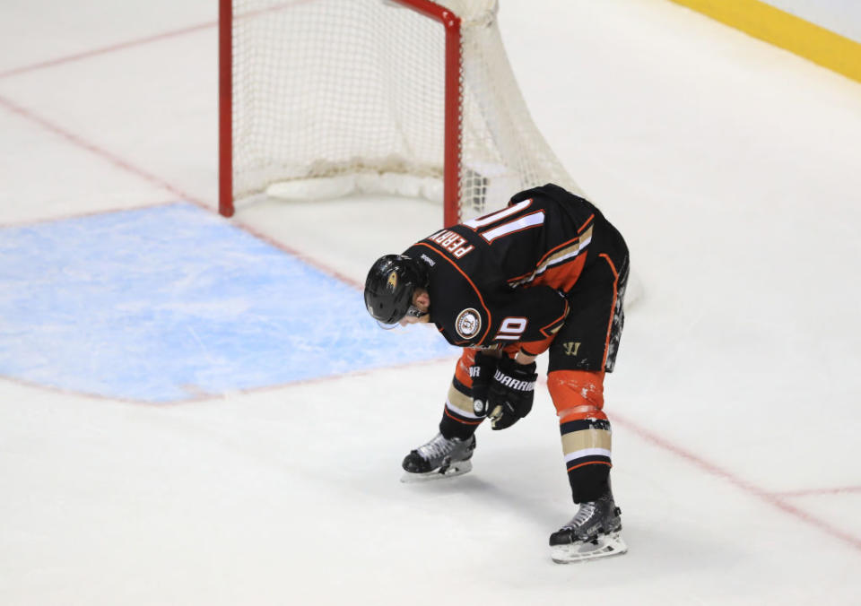 ANAHEIM, CA – MAY 12: Corey Perry #10 of the Anaheim Ducks stands by the net after Game One of the Western Conference Final during the 2017 Stanley Cup Playoffs at Honda Center on May 12, 2017 in Anaheim, California. The Predators defeated the Ducks 3-2 in overtime. (Photo by Sean M. Haffey/Getty Images)