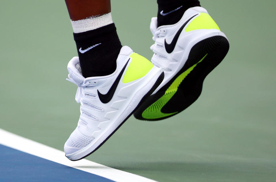 A close up of Serena Williams’ Nike sneakers. - Credit: Getty Images