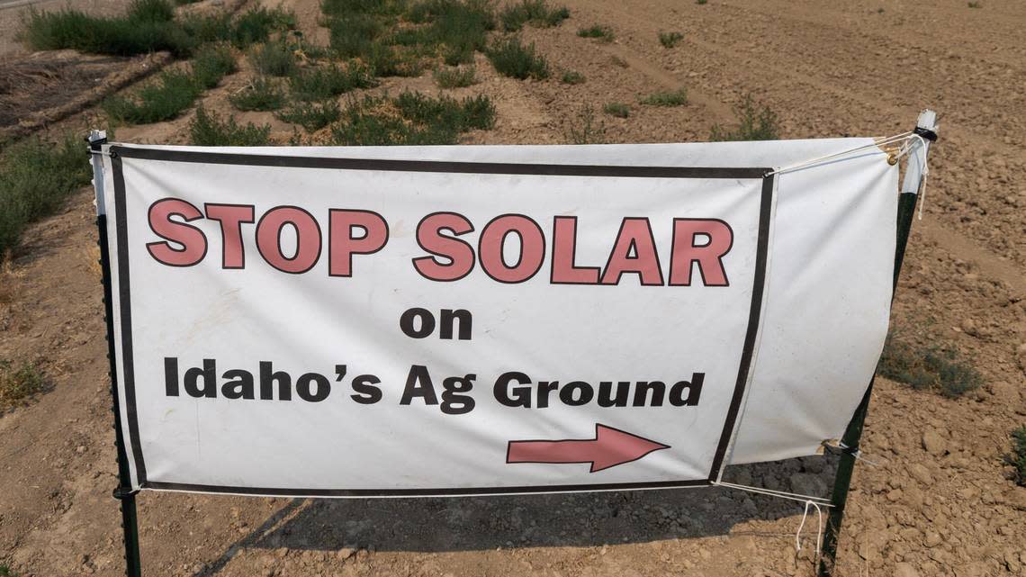 Neighbors who opposed the solar farm development placed posters along Kuna Cave Road, and elsewhere in the area.