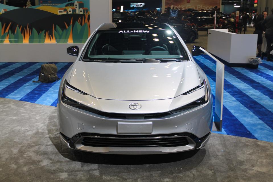 A silver 2024 Toyota Prius viewed from the front.