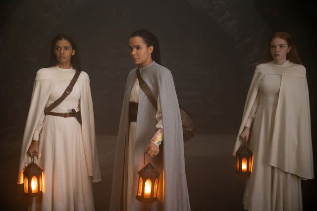 <p>Jan Thijs/Prime Video</p> Madeleine Madden, Zoë Robins and Ceara Coveney on <i>The Wheel of Time</i> season 2