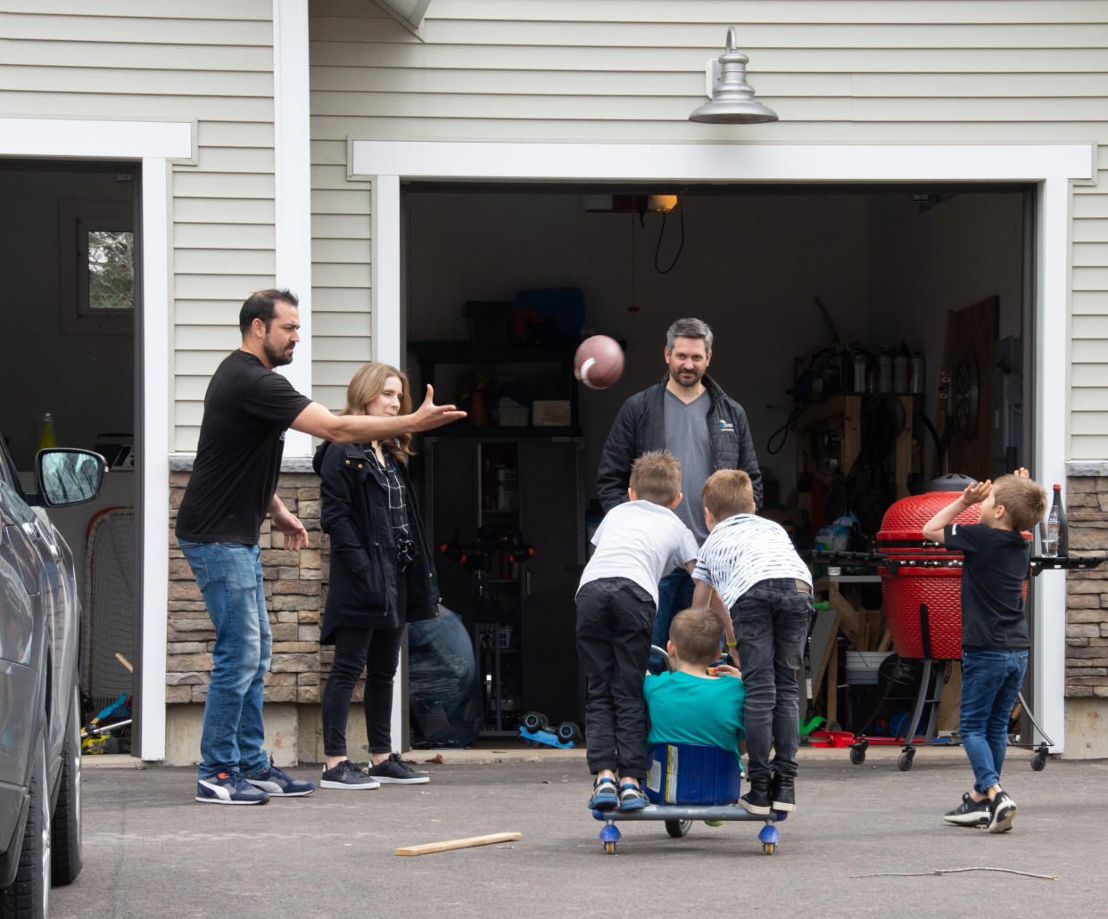 Dieppe, NB, Canada - May 3: The Frenette and Babin families have found a new norm that includes regular socializing together since the recent introduction of the two-family bubble. (Photo by Karen Stentaford for The Washington Post via Getty Images)