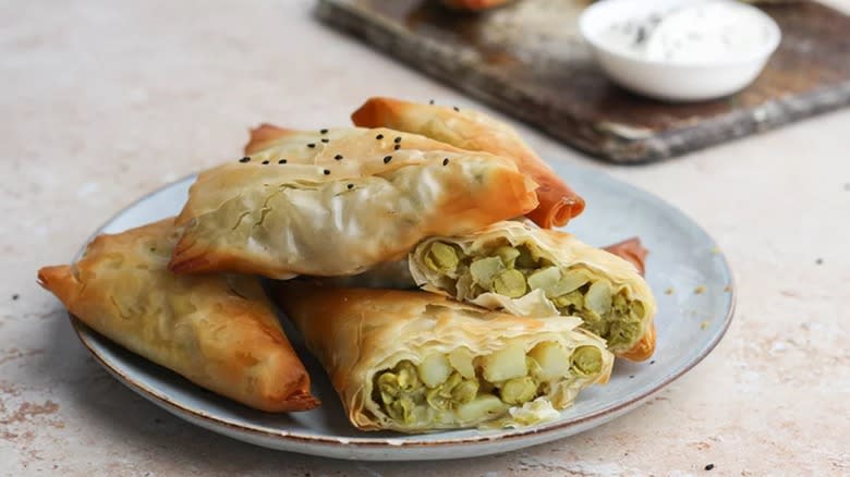 stack of potato samosas