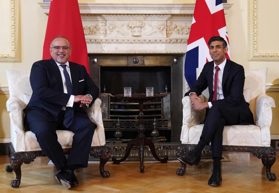 Prime Minister Rishi Sunak (right) with the Crown Prince of Bahrain, Salman bin Hamad Al Khalifa at 10 Downing Street in July 2023. (PA)