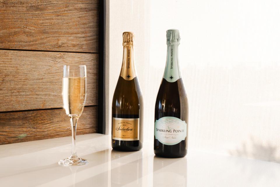 <p>Courtesy of Sparkling Pointe</p><p><strong>Starters</strong><br>Smoked Pork Belly Lollipop <br><em>whistle pig maple glaze</em><br>Truffle Lobster Roll <br><em>meyer lemon, truffle</em><br>Brut Seduction</p><p><strong>1st course</strong><br>Peconic bay oyster <br><em>pear granita</em><br>2019 Brut Nature</p><p><strong>2nd course</strong><br>Smoked White Sturgeon <br><em>milk pail apple butter, caviar, brioche</em><br>2019 Brut</p><p><strong>3rd course</strong><br>Salt-roasted Balsam Farms Beets <br><em>truffle honey, blood orange, pistachio, chevre mousse</em><br>2021 Topaz Impérial Brut Rosé</p><p><strong>4th Course</strong><br>Crispy Duck Breast <br><em>balsam farms heirloom carrot, fig, duck jus</em><br>2020 Cuvée Carnaval Rouge</p><p><strong>5th Course</strong><br>Passion Fruit Sorbet <br><em>chocolate truffle</em><br>2018 Blanc de blancs</p><p>$225 per person, plus tax & 20% Service Charge</p><p>Tickets must be purchased on <a href="https://clicks.trx-hub.com/xid/arena_0b263_mensjournal?event_type=click&q=https%3A%2F%2Fgo.skimresources.com%2F%3Fid%3D106246X1739932%26url%3Dhttps%3A%2F%2Fwww.opentable.com%2Fbooking%2Fexperiences-availability%3Frid%3D34504%26restref%3D34504%26experienceId%3D238658%26utm_source%3Dexternal%26utm_medium%3Dreferral%26utm_campaign%3Dshared&p=https%3A%2F%2Fwww.mensjournal.com%2Fwine%2Fnorth-fork-sparkling-wine-darling-montauk-resort-luxurious-five-course-dinner%3Fpartner%3Dyahoo&ContentId=ci02d60ec780002720&author=Matthew%20Kaner%20%7C%20Will%20Travel%20For%20Wine&page_type=Article%20Page&partner=yahoo&section=Wine%20And%20Food&site_id=cs02b334a3f0002583&mc=www.mensjournal.com" rel="nofollow noopener" target="_blank" data-ylk="slk:OpenTable;elm:context_link;itc:0;sec:content-canvas" class="link ">OpenTable</a></p>