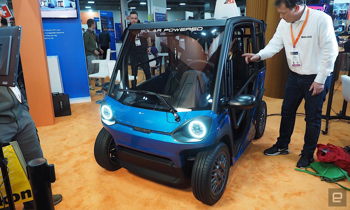 Image of the Squad Mobility Car, a small solar-powered electric car, at CES.