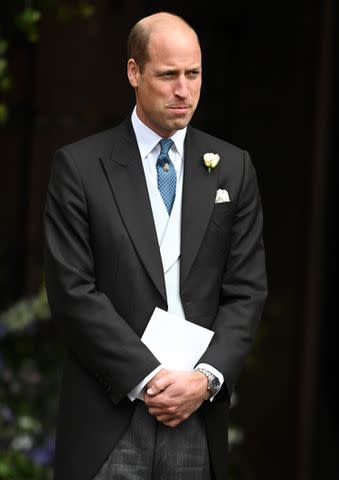 <p>Samir Hussein/Samir HusseinWireImage</p> Prince William at the wedding of Hugh Grosvenor, the Duke of Westminster, and Olivia Henson at Chester Cathedral on June 7, 2024.