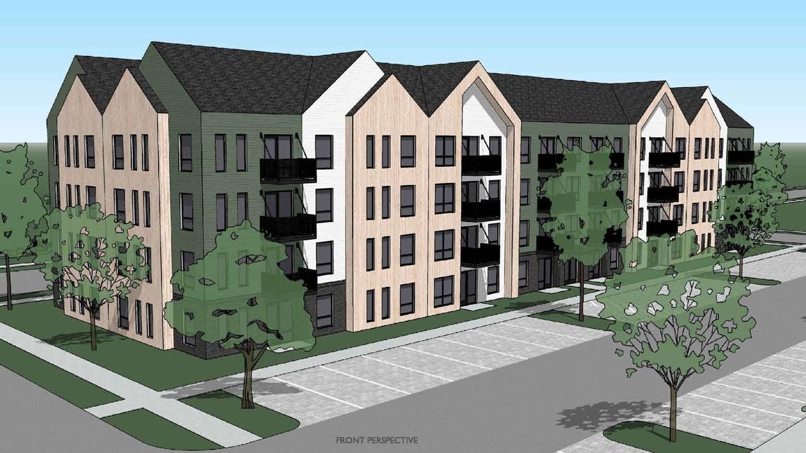 A 296-unit apartment complex called Westlock Village may be going up in Northwest Boise at 9474 W. State St. across from Foothills Christian Church. The development would include five apartment buildings, a clubhouse, pool and dog park. This rendering shows one possible apartment building from the front.