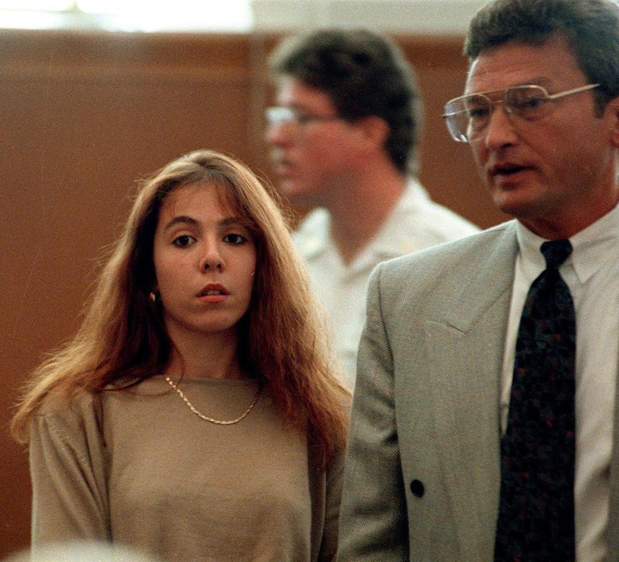 amy fisher in court with her lawyer eric naiburg on long island in 1992