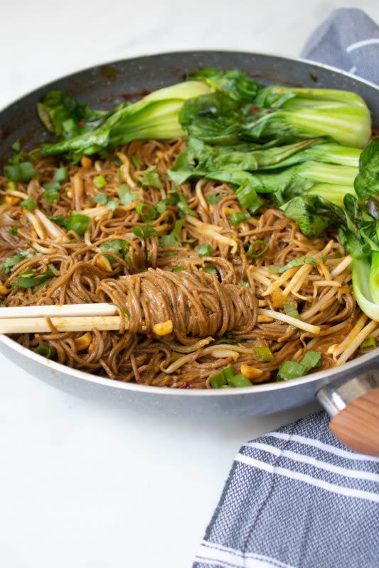 <p>Your new favorite quick vegan noodle dinner is here. Spicy garlic soba noodles with bok choy. So simple, so tasty, so savory.</p><p><strong>Get the recipe: <a href="https://www.thissavoryvegan.com/spicy-garlic-soba-noodles-bok-choy/" rel="nofollow noopener" target="_blank" data-ylk="slk:Spicy Garlic Soba Noodles and Bok Choy;elm:context_link;itc:0;sec:content-canvas" class="link "><em>Spicy Garlic Soba Noodles and Bok Choy</em></a></strong></p>
