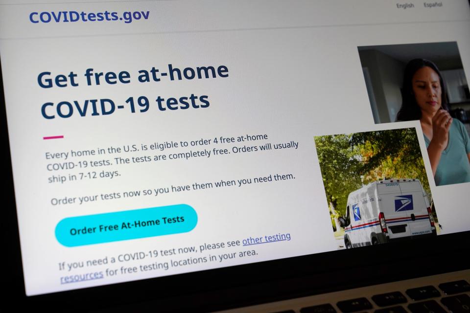 The federal government website COVIDTests.gov allows people to order four at-home tests per residence and have them delivered by mail.