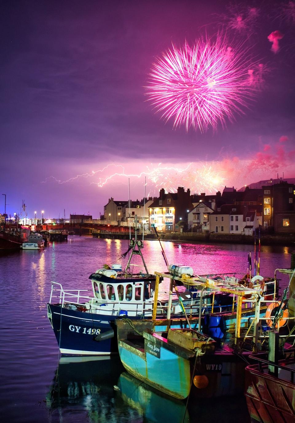 Whitby Harbour on Monday: What a night for a show of lights (David Kirtlan/SWNS)