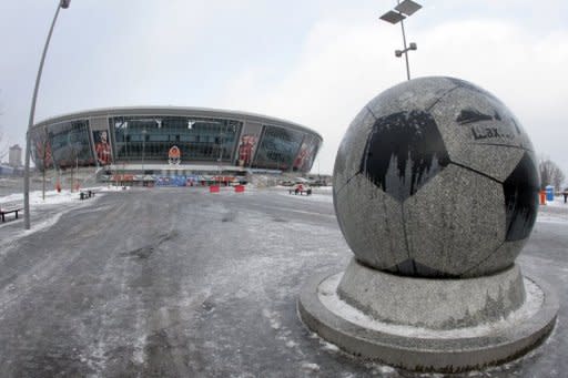 Shakhtar Donetsk's stadium in eastern Ukraine on January 24, 2011. Donetsk is surrounded by slagheaps, was once named Stalino and is a gritty industrial hub dominated by mining. Yet it is in this unlikely location on the fringes of Europe where for the last few years a legion of Brazilian footballers has prospered