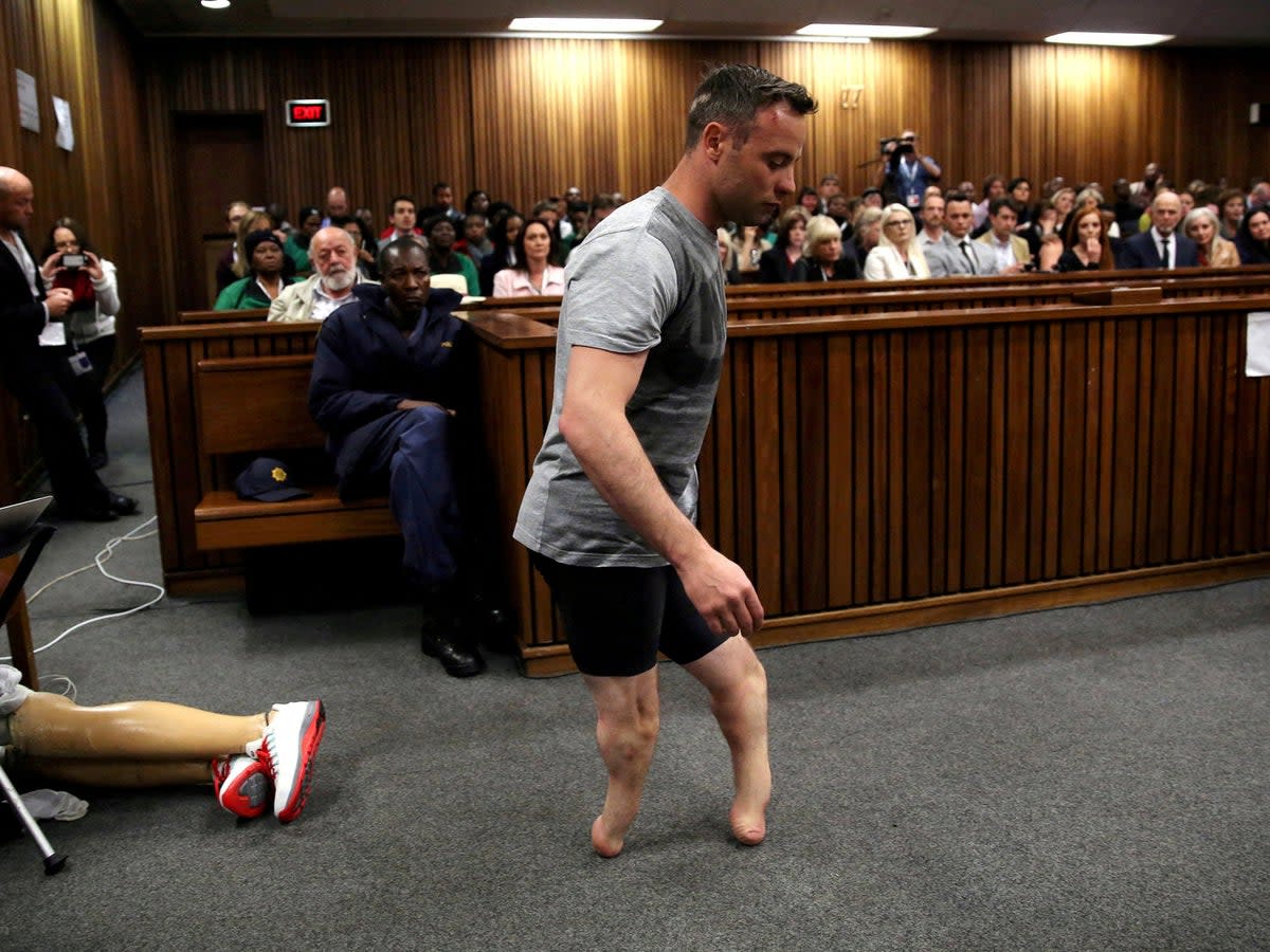 Paralympic gold medallist Oscar Pistorius appearing in Pretoria’s High Court in 2016 (Reuters/Siphiwe Sibeko/File Photo)