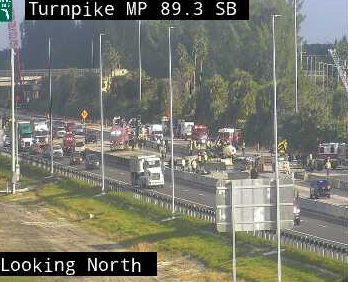 Tanker fire on the Florida Turnpike in Palm Beach County closes all lanes Dec. 8, 2023.