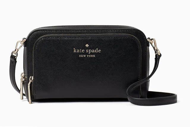 Kate Spade black leather double zip mini crossbody camera bag