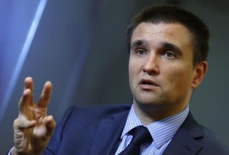 Ukraine's Foreign Minister Pavlo Klimkin speaks during an interview with Reuters in Brussels October 8, 2014. REUTERS/Yves Herman