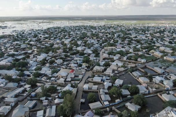 PHOTO: This aerial view shows floodwater in Beledweyne, central Somalia, on May 13, 2023. (Hassan Ali Elmi/AFP via Getty Images)