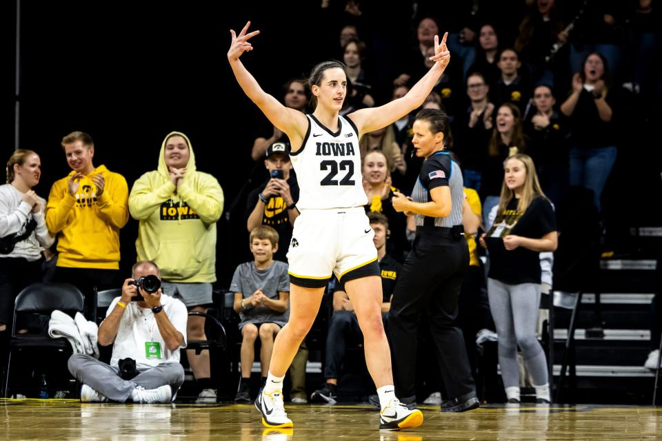 Iowa guard Caitlin Clark is closing in on the NCAA women's basketball scoring record.