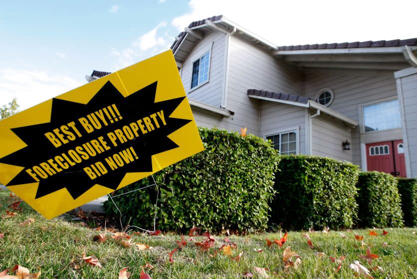 ANTIOCH, CA - OCTOBER 15: A foreclosure sale sign in seen in front of foreclosed home October15, 2007 in Antioch, California. The San Francisco Bay Area zip code 94531, Antioch, California, has experienced a spike in home foreclosures with a reported 271 homes repossessed between January and August of this year. Antioch has also seen the biggest decline in home prices since May of this year with prices dropping 15 percent. California ranks third behind Ohio and Michigan in foreclosures. (Photo by Justin Sullivan/Getty Images)