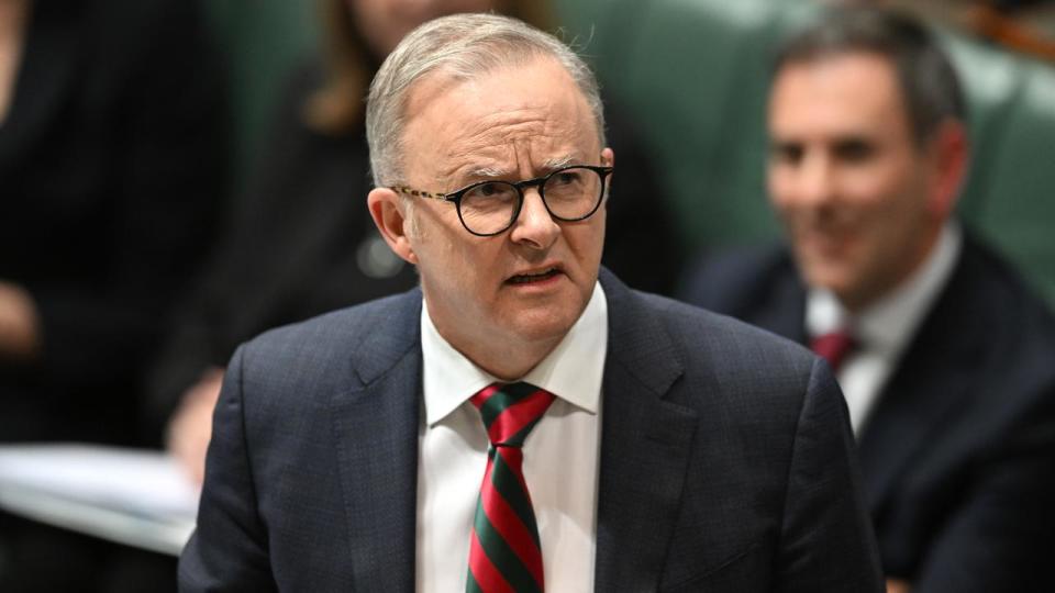 Prime Minister Anthony Albanese reacts during Question Time.