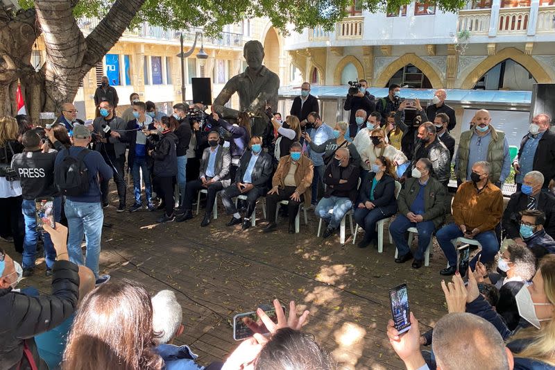 Activists gather two days after the killing of prominent Hezbollah critic Lokman Slim in Beirut