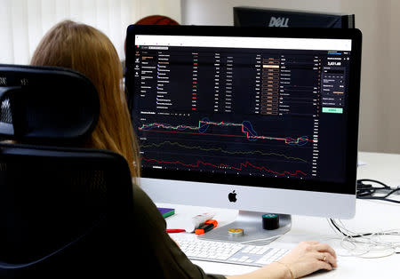 An employee of VP Capital, one of the companies which launched a platform allowing traders to buy shares, gold, foreign exchange and other traditional assets with cryptocurrencies, works at an office in Minsk, Belarus January 15, 2019. REUTERS/Vasily Fedosenko