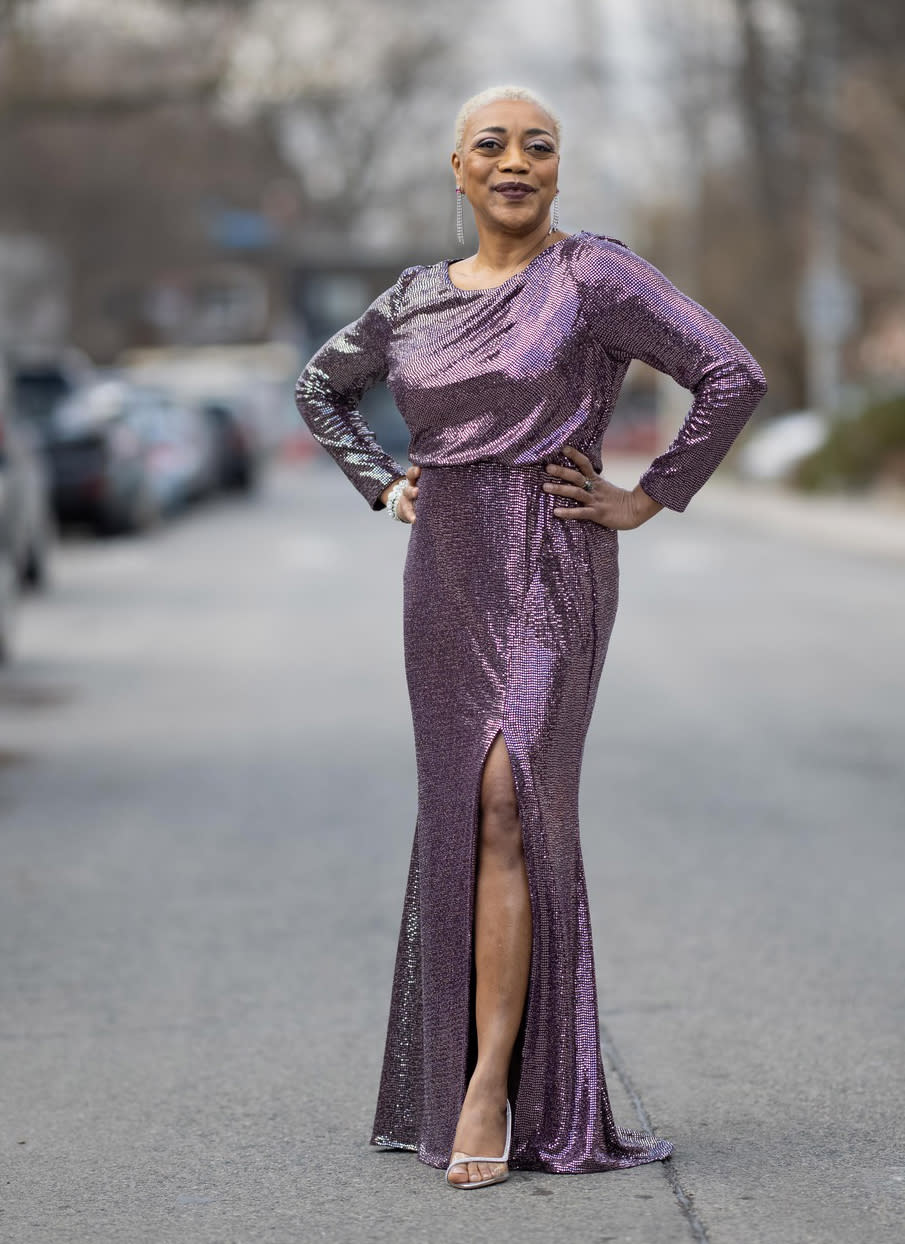 TORONTO, ON - MARCH 31:  Karen Robinson is seen in her award show look for the 27th Annual Screen Actors Guild Awards on March 31, 2021 in Toronto, Canada. Due to COVID-19 restrictions the 2021 SAG Awards will be a one-hour, pre-taped event airing April 4 on TNT and TBS.  (Photo by John McIntyre/KR via Getty Images)