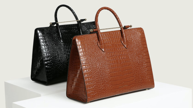 Strathberry Black Croc Embossed Leather Midi Tote Strathberry