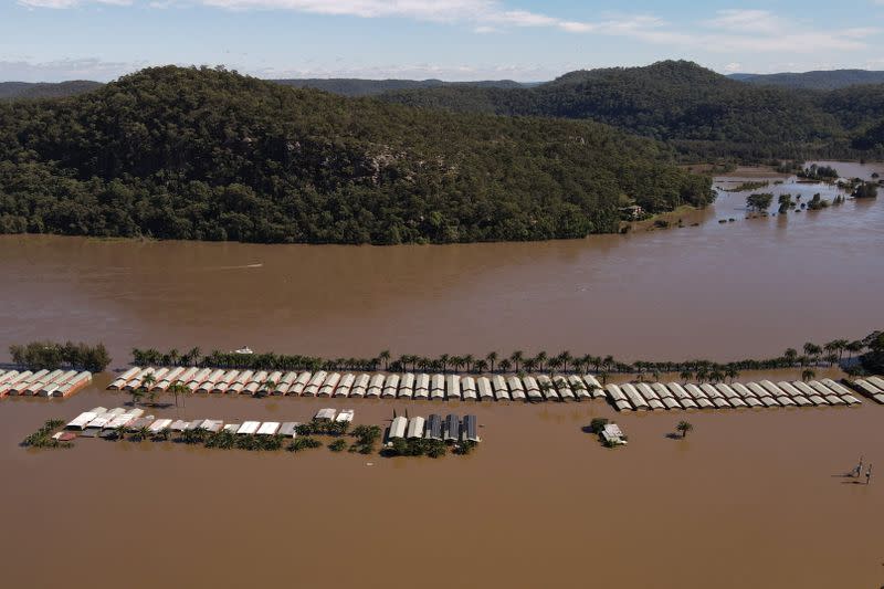 Flooding is seen at the Hawkesbury River northwest of Sydney in Wisemans Ferry