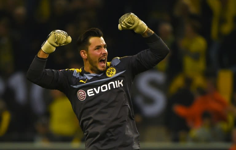 Dortmund's goalkeeper Roman Buerki reacts after the German first division football Bundesliga match Borussia Dortmund vs FC Schalke 04 on November 8, 2015, 2015 in Dortmund, Germany