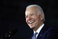 Democratic presidential candidate former Vice President Joe Biden speaks at a primary night election rally in Columbia, S.C., Saturday, Feb. 29, 2020, after winning the South Carolina primary. (AP Photo/Matt Rourke)