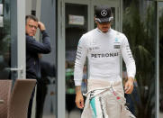 Formula One - Russian Grand Prix - Sochi, Russia - 30/4/16 - Mercedes F1 driver Lewis Hamilton walks to the garage before the third practice session. REUTERS/Maxim Shemetov