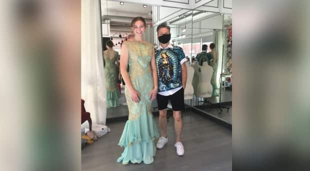 Lauren Hodgins and Dean Renwick. Hodgins and Renwick worked together to redesign a vintage gown that belonged to Lauren's grandmother. (Pam Schwann - image credit)