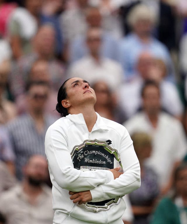 Ons Jabeur appears dejected following defeat by Marketa Vondrousova in the women's singles final