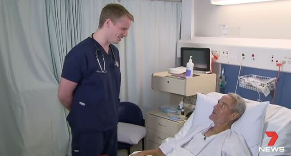 Dr Chris Armstrong talks to Chris Campbell, one of two men whose lives he saved. Source: 7 News