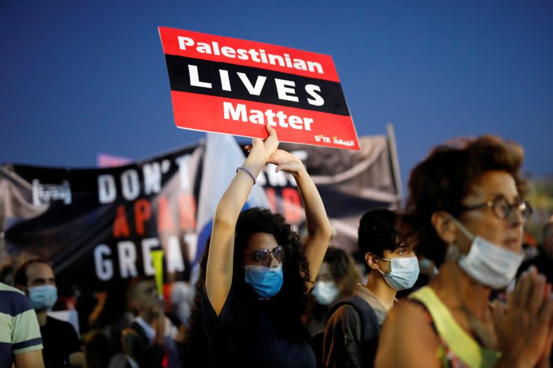 Protest against Israeli PM Netanyahu's plan to annex parts of West Bank, in Tel Aviv