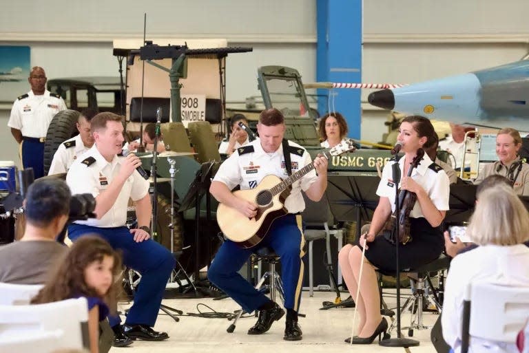 Members of the 1st Armored Division Big Band performed in July 2023 at the War Eagles Air Museum in Santa Teresa, New Mexico. Performers travel around the Southwest to engage with the community.